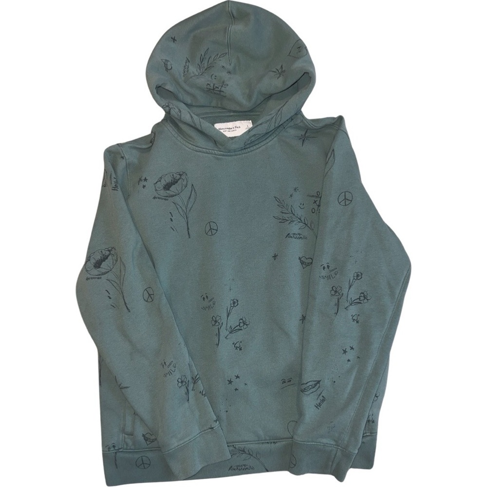 Abercrombie & Fitch Soft Fleece Hoodie Size Large Green Graffiti
